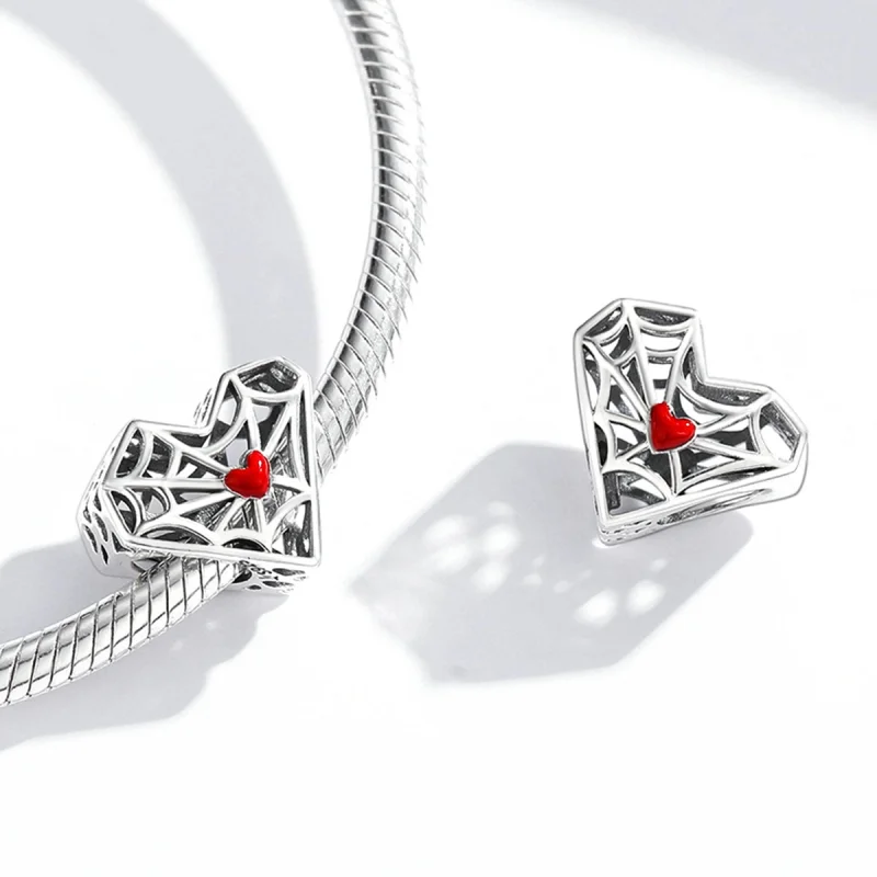 (imagem para) Pandora Style Spider Web Heart Charm - SCC1958 - Visualizar 4