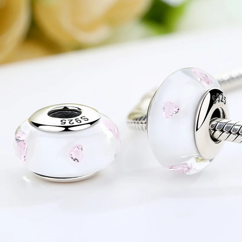 (imagem para) Pandora Style White Murano Glass Pink Stones Charm - SCZ004 - Visualizar 3