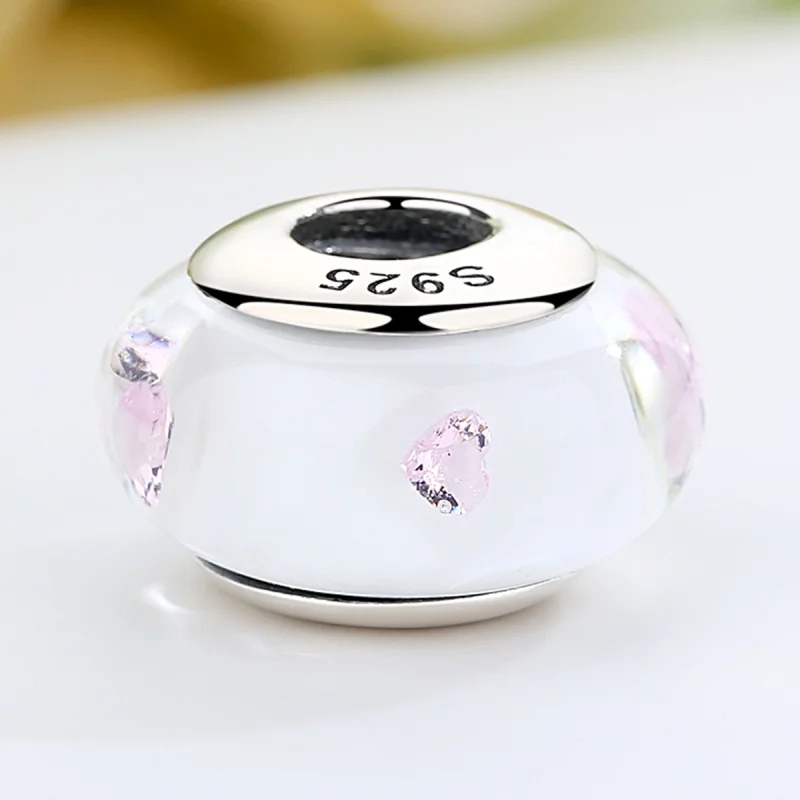 (imagem para) Pandora Style White Murano Glass Pink Stones Charm - SCZ004 - Visualizar 4