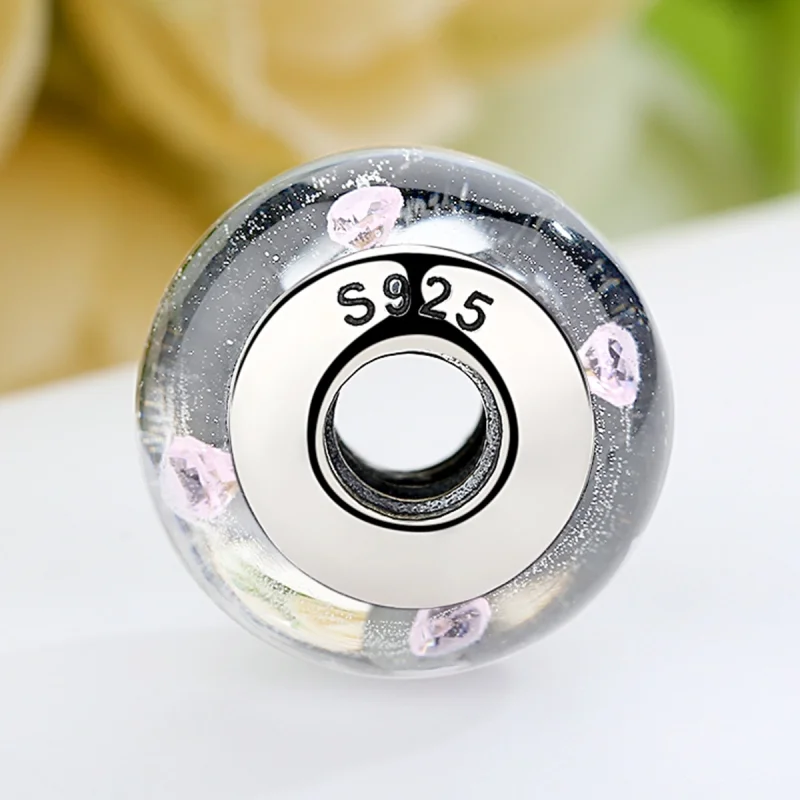 (imagem para) Pandora Style White Murano Glass Pink Stones Charm - SCZ004 - Visualizar 5