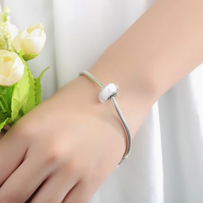 (imagem para) Pandora Style White Murano Glass Pink Stones Charm - SCZ004 - Visualizar 6