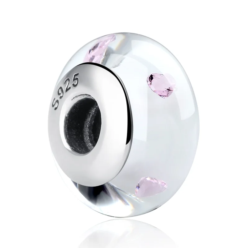 (imagem para) Pandora Style White Murano Glass Pink Stones Charm - SCZ004