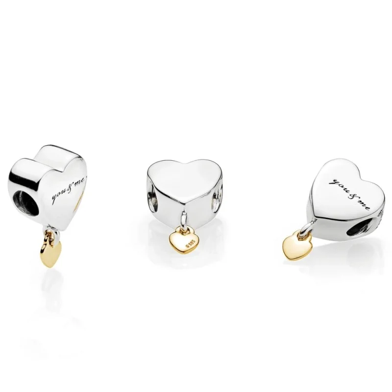 (imagem para) You & Me Heart Silver Charm berloques PANDORA With 14k - Visualizar 2
