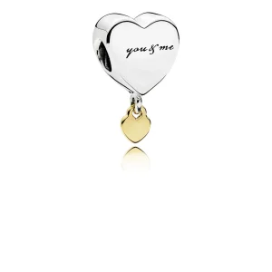 (imagem para) You & Me Heart Silver Charm berloques PANDORA With 14k