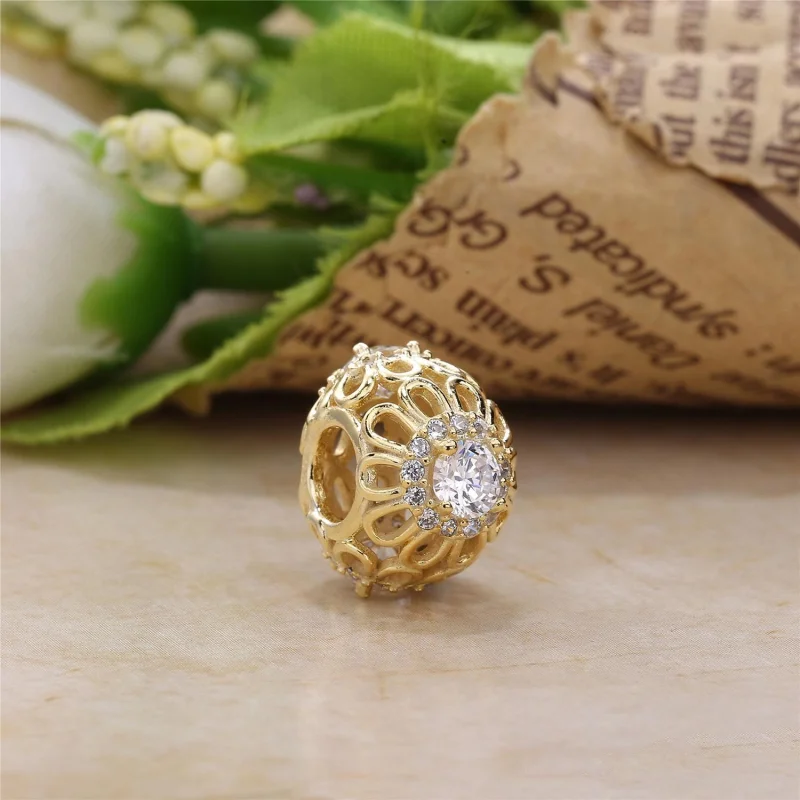 (imagem para) Charm berloques PANDORA de Ouro Brilho Floral - Visualizar 2