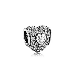 (imagem para) Charm PANDORA de Prata Coração Duplo de Pavê - 791168CZ