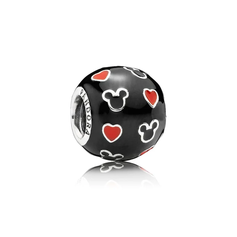 (imagem para) Charm Pandora de prata Disney, Mickey e Corações