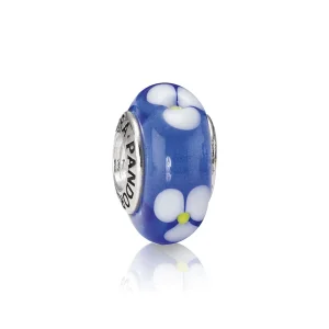 (imagem para) Charm PANDORA de Prata e Murano Azul e Flores Brancas - 790609