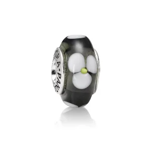 (imagem para) Charm PANDORA de Prata e Murano Preto e Flores Brancas - 790604