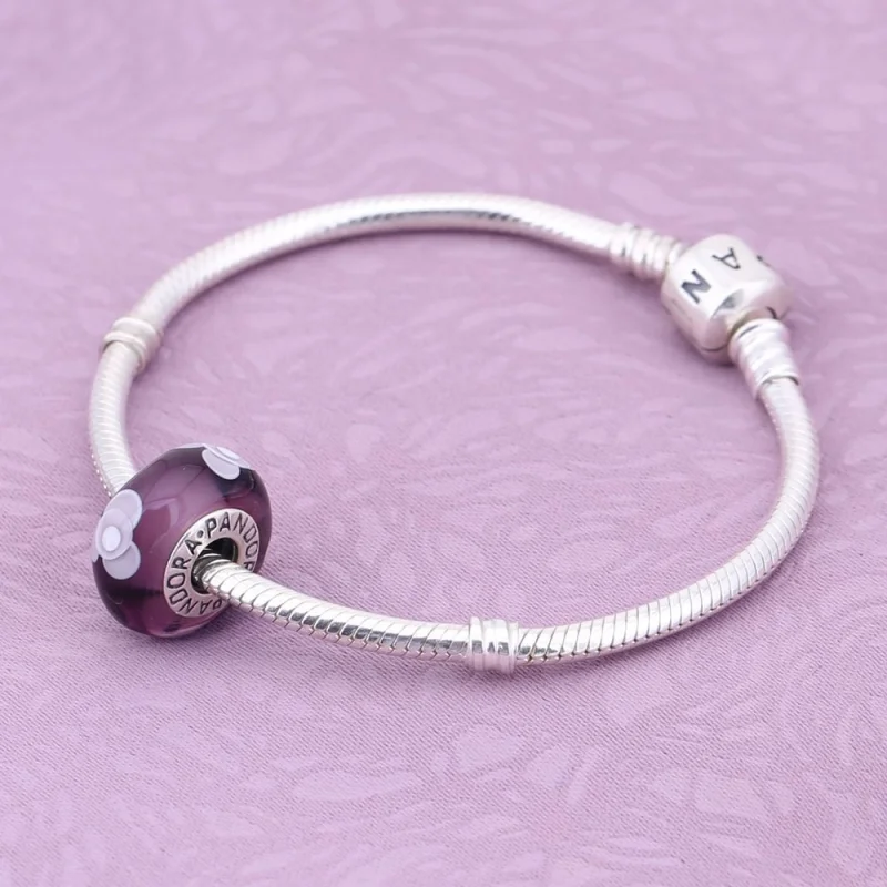 (imagem para) Charm PANDORA de Prata e Murano Roxo Flores para Você - 790643 - Visualizar 2