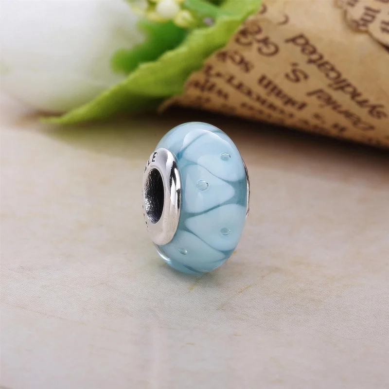 (imagem para) Charm PANDORA de Prata e Murano Turquesa Triângulos - 790924 - Visualizar 2