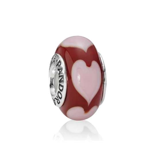 (imagem para) Charm PANDORA de Prata e Murano Vermelho Corações - 790658