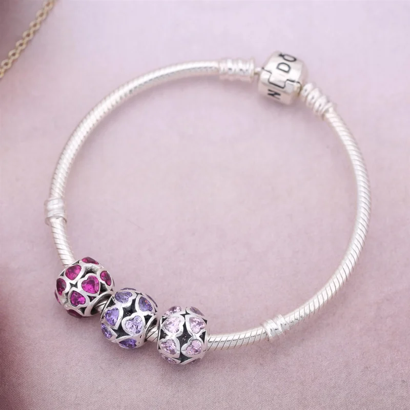 (imagem para) Charm PANDORA de Prata Vazado Corações Rosa - 791250CZS - Visualizar 2
