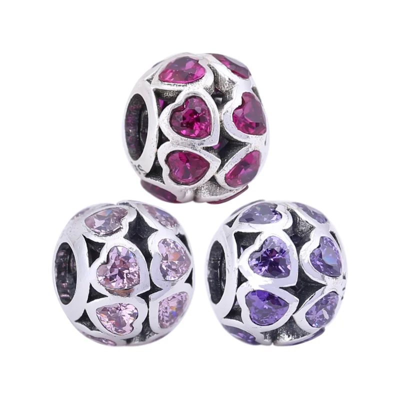 (imagem para) Charm PANDORA de Prata Vazado Corações Rosa - 791250CZS - Visualizar 6