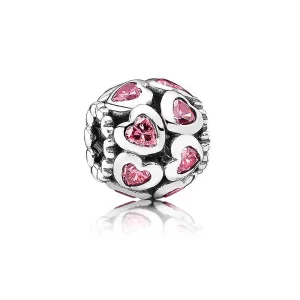 Charm PANDORA de Prata Vazado Corações Rosa - 791250CZS (imagem para) Charm PANDORA de Prata Vazado Corações Rosa - 791250CZS