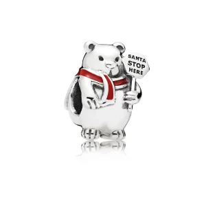 (imagem para) Charm PANDORA Urso Polar Natalino - "Papai Noel parou aqui" - 796466EN39