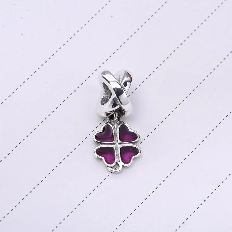 (imagem para) Four-leaf clover silver dangle with pink enamel - 790572EN07 - Visualizar 2