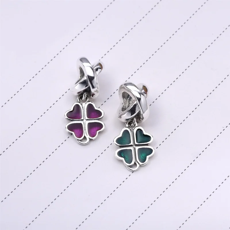 (imagem para) Four-leaf clover silver dangle with pink enamel - 790572EN07 - Visualizar 4