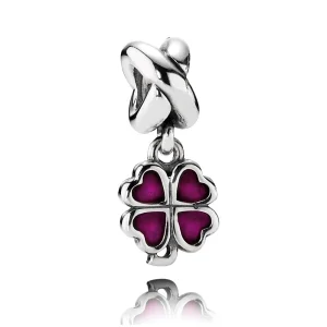(imagem para) Four-leaf clover silver dangle with pink enamel - 790572EN07