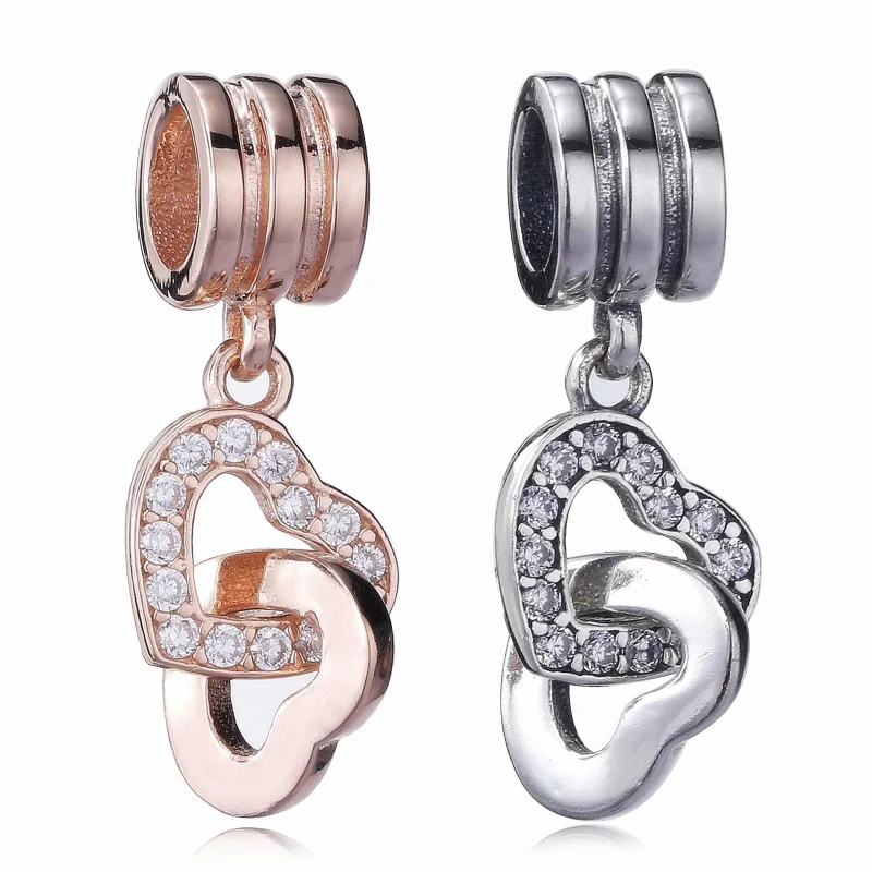(imagem para) Charm PANDORA de Prata Pendente Dois Corações em Um - 791242CZ - Visualizar 5