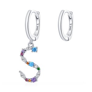 Brinco Letra S colorida estilo Pandora - SCE1032 Brinco Letra S colorida estilo Pandora - SCE1032