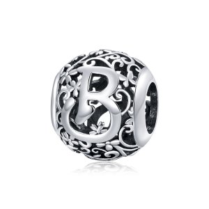 Charm Flores com orifícios, letra B estilo Pandora - SCC1444-B Charm Flores com orifícios, letra B estilo Pandora - SCC1444-B