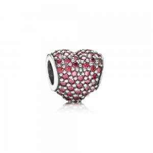 Charm berloques PANDORA De Prata Pavê Coração Vermelho