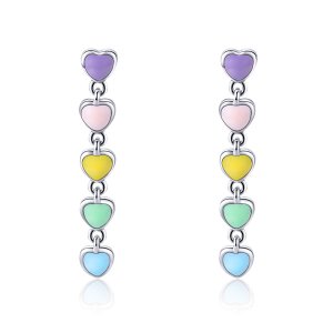 Brincos Petit Corações Arco-Íris estilo Pandora - SCE451