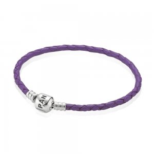 Bracelete PANDORA De Couro Roxa Com O Fecho