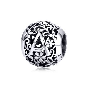 Charm Flores com orifícios, letra A estilo Pandora - SCC1444-A Charm Flores com orifícios, letra A estilo Pandora - SCC1444-A