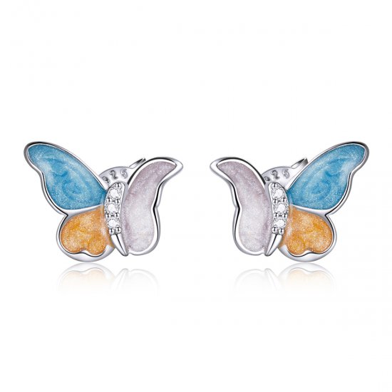 Brincos Petit Borboleta Com Três Cores estilo Pandora - SCE1156  Clique na imagem para fechar