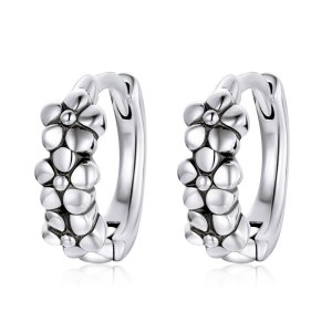 Brinco Argolas Flores de prata simples estilo Pandora - SCE1154 Brinco Argolas Flores de prata simples estilo Pandora - SCE1154