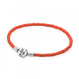 Bracelete PANDORA De Couro Laranja Com O Fecho