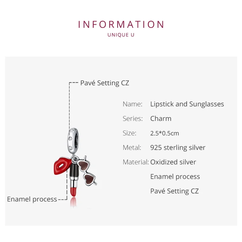 (imagem para) Charm Pendente Batom e óculos de sol estilo Pandora - BSC346 - Visualizar 6