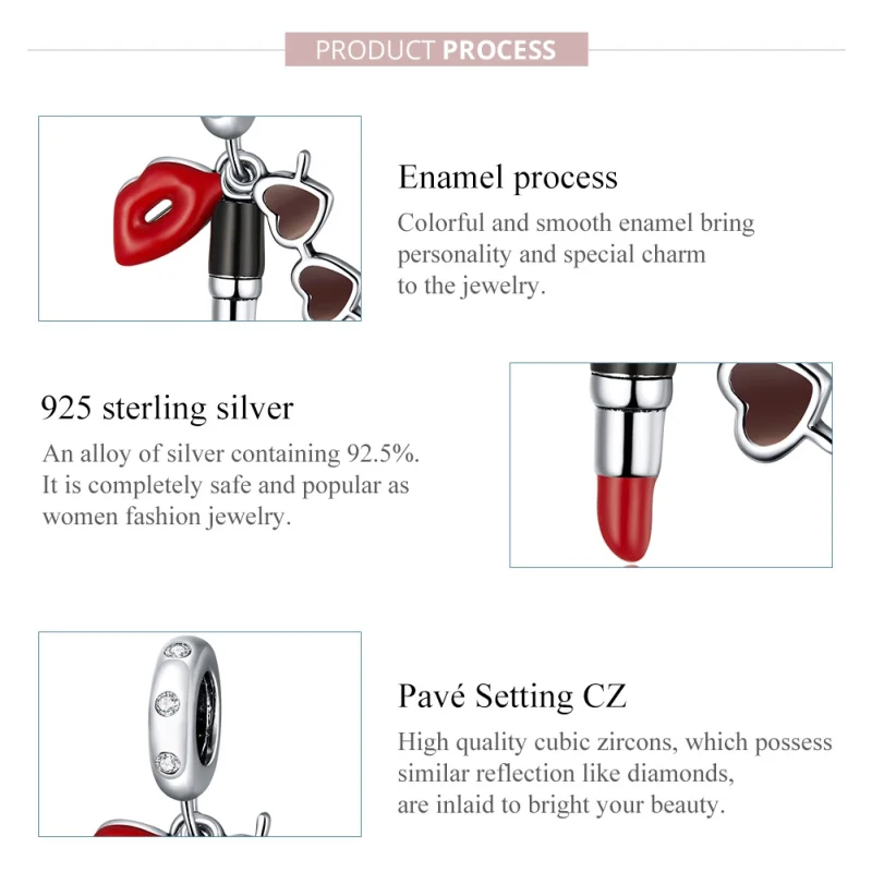 (imagem para) Charm Pendente Batom e óculos de sol estilo Pandora - BSC346 - Visualizar 7