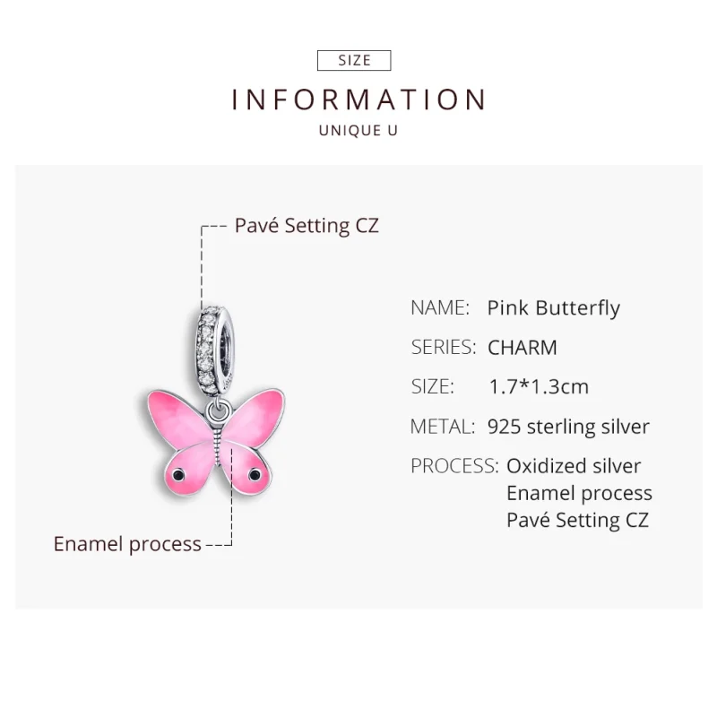 (imagem para) Charm Pendente Borboleta rosa estilo Pandora - SCC1728 - Visualizar 8