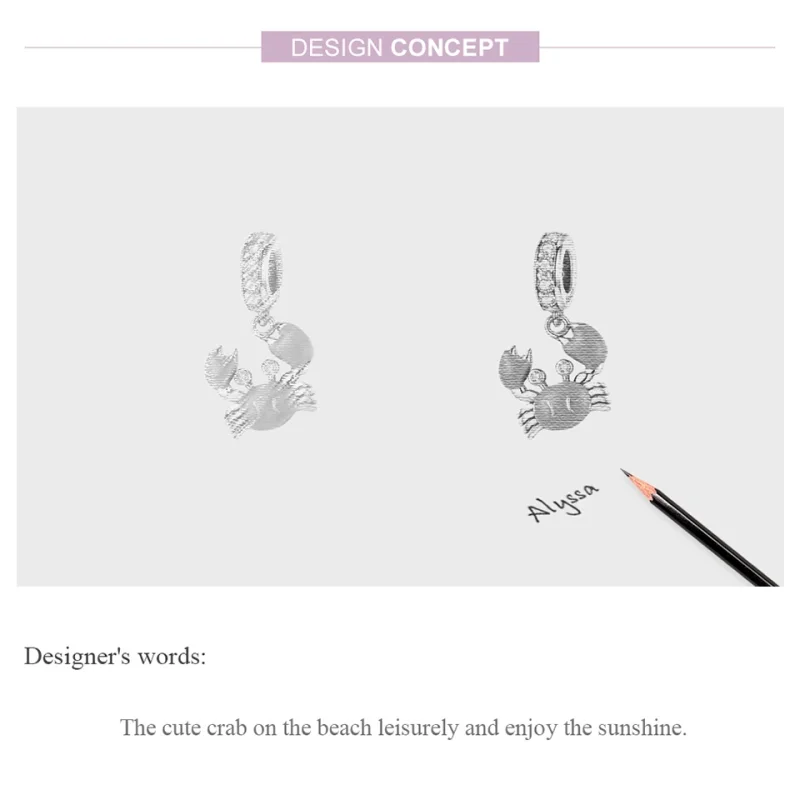 (imagem para) Charm Pendente Caranguejo de verão estilo Pandora - BSC076 - Visualizar 6