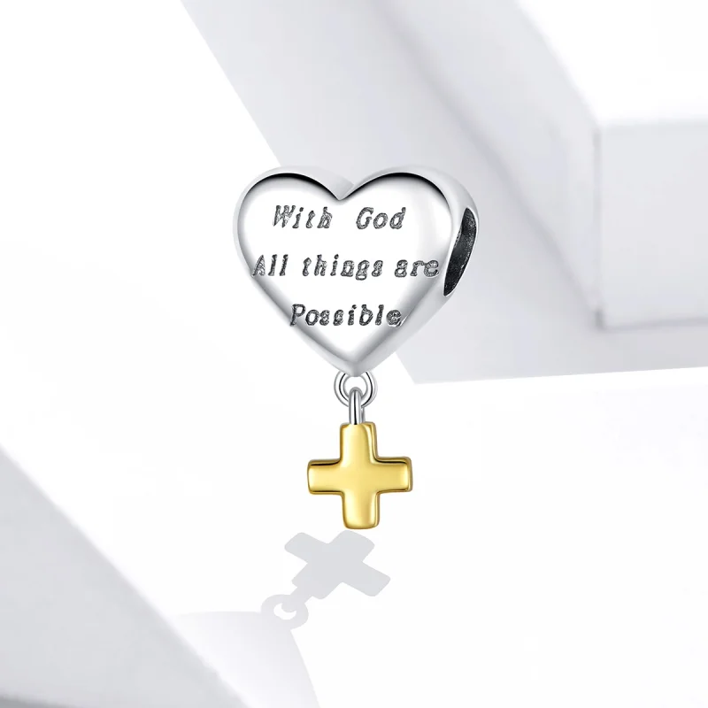 (imagem para) Charm Pendente Dois tons Com Deus tudo é possivel estilo Pandora - BSC309 - Visualizar 2