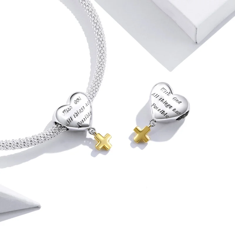 (imagem para) Charm Pendente Dois tons Com Deus tudo é possivel estilo Pandora - BSC309 - Visualizar 4