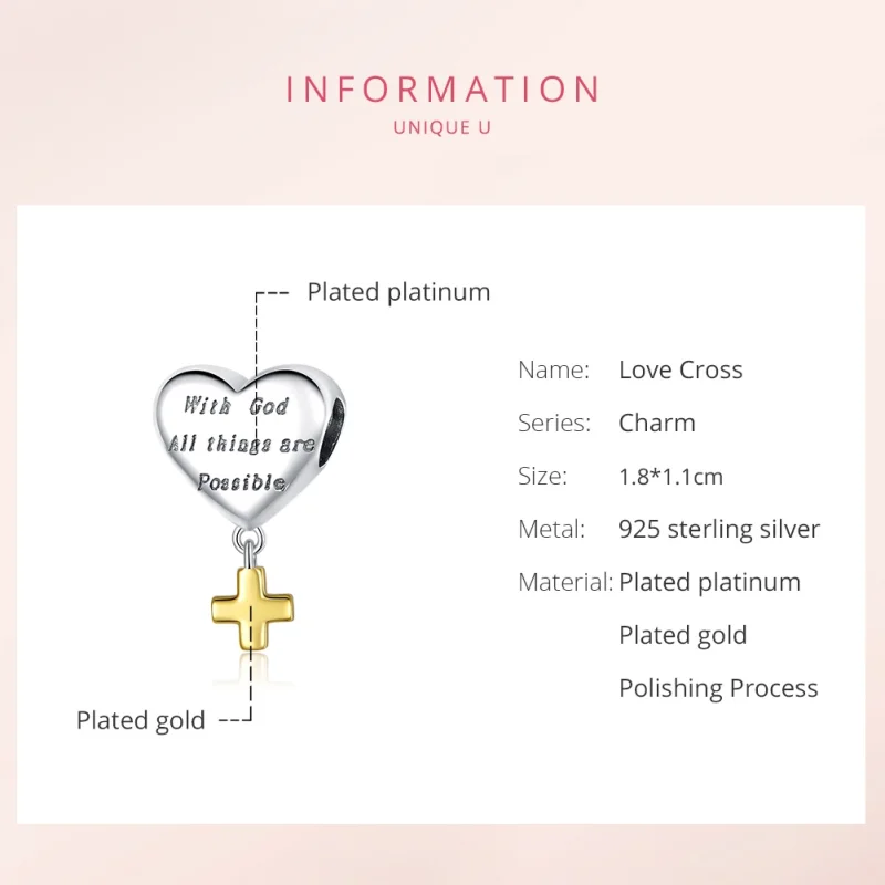 (imagem para) Charm Pendente Dois tons Com Deus tudo é possivel estilo Pandora - BSC309 - Visualizar 6