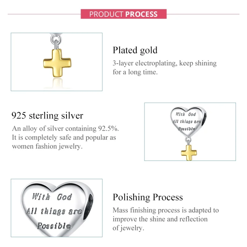 (imagem para) Charm Pendente Dois tons Com Deus tudo é possivel estilo Pandora - BSC309 - Visualizar 7