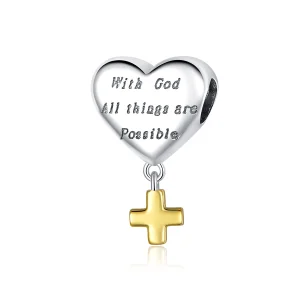 (imagem para) Charm Pendente Dois tons Com Deus tudo é possivel estilo Pandora - BSC309