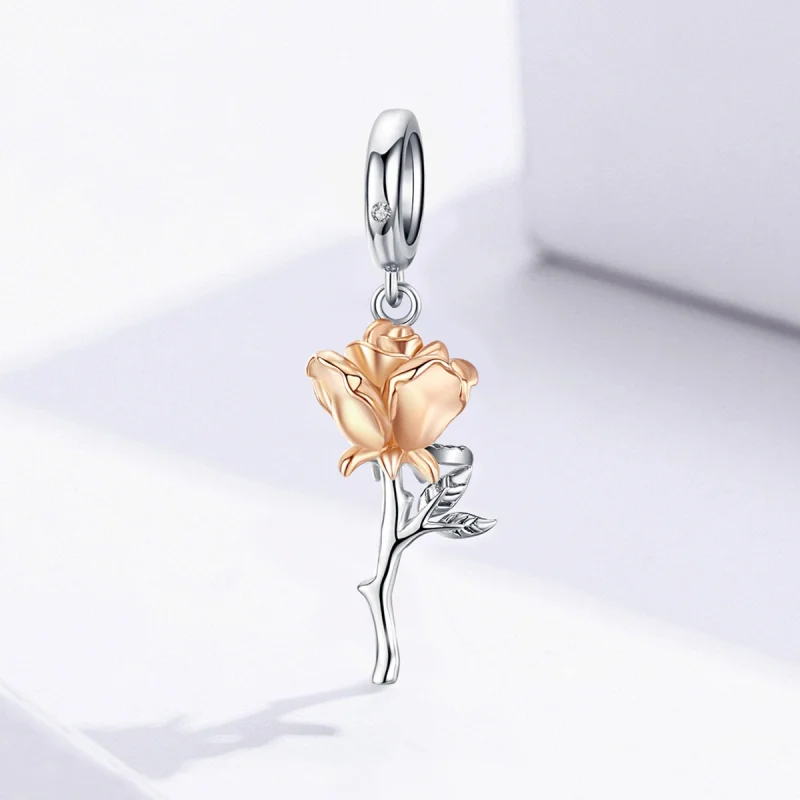 (imagem para) Charm Pendente Dois tons Lover Rose Flowers estilo Pandora - BSC145 - Visualizar 2
