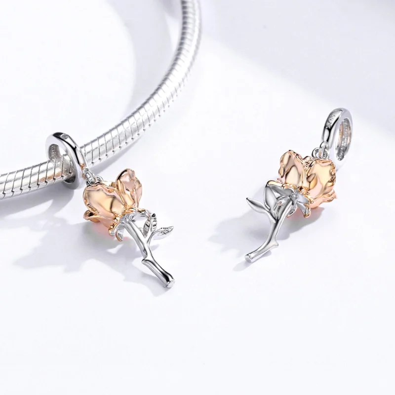 (imagem para) Charm Pendente Dois tons Lover Rose Flowers estilo Pandora - BSC145 - Visualizar 4