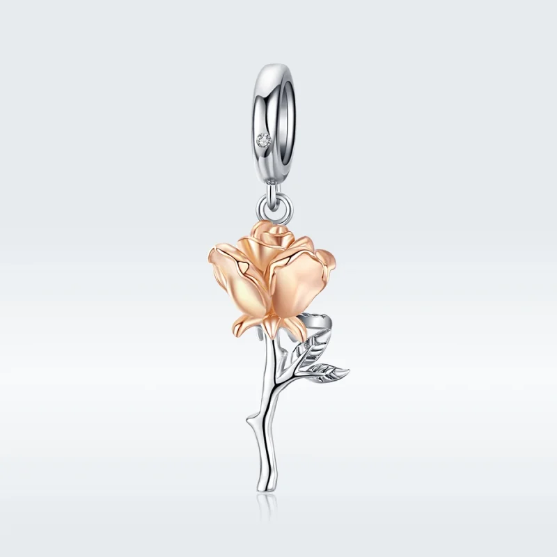(imagem para) Charm Pendente Dois tons Lover Rose Flowers estilo Pandora - BSC145 - Visualizar 5