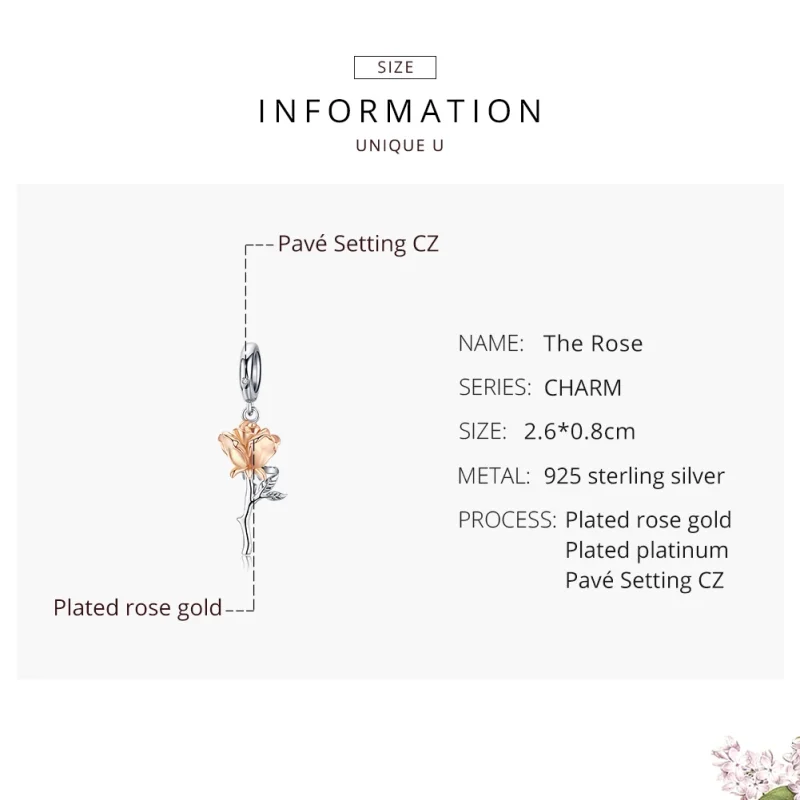 (imagem para) Charm Pendente Dois tons Lover Rose Flowers estilo Pandora - BSC145 - Visualizar 7