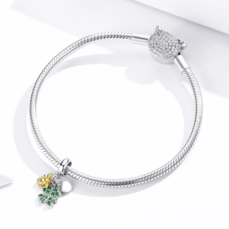 (imagem para) Charm Pendente Dois tons Trevo com abelha estilo Pandora - BSC303 - Visualizar 3