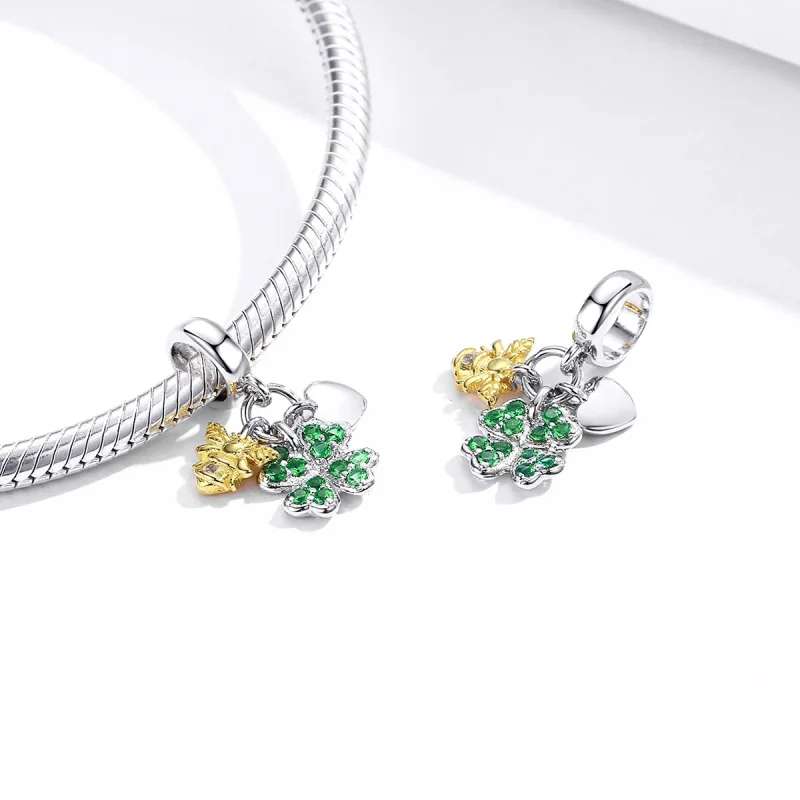 (imagem para) Charm Pendente Dois tons Trevo com abelha estilo Pandora - BSC303 - Visualizar 4