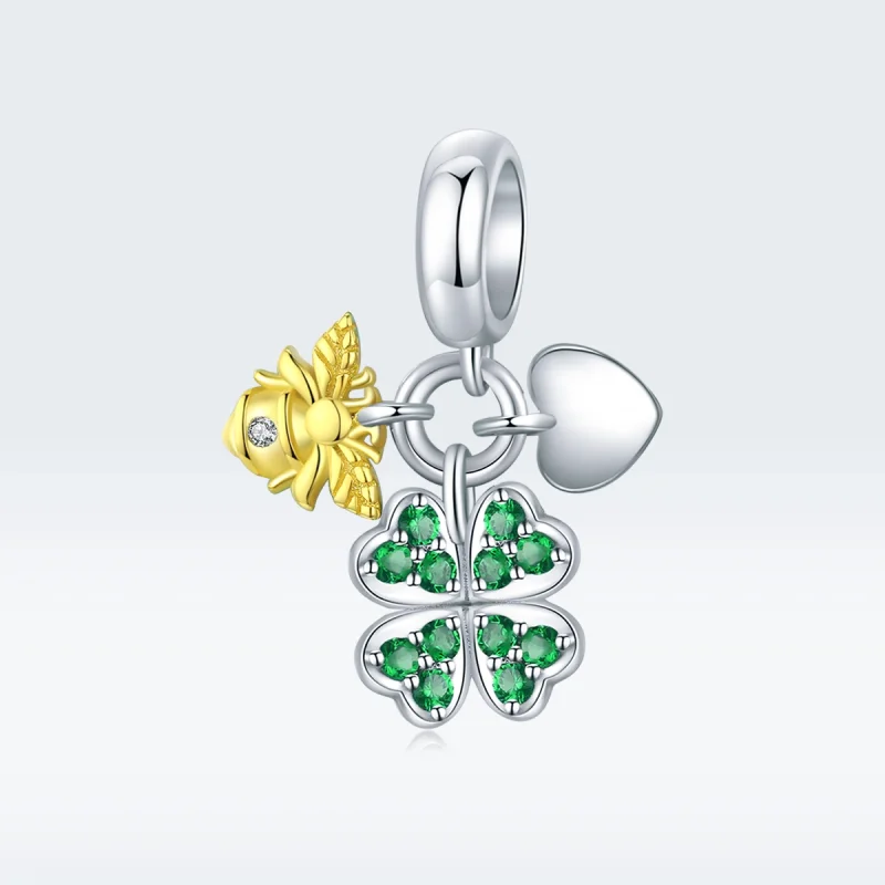(imagem para) Charm Pendente Dois tons Trevo com abelha estilo Pandora - BSC303 - Visualizar 5