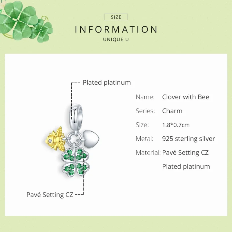 (imagem para) Charm Pendente Dois tons Trevo com abelha estilo Pandora - BSC303 - Visualizar 6